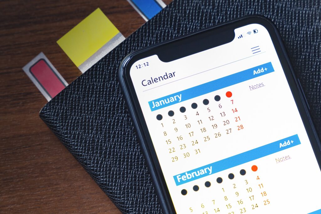 Photo of Calendar on your mobile phone, top view